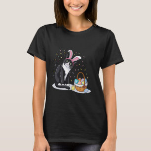 Camiseta Dia de Páscoa Gato Orelhas de Coelho Ovos Homens