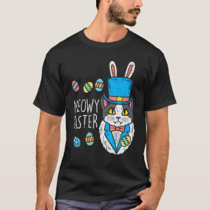 Camiseta Dia de Páscoa Meowy Gato Orelhas de Coelho Ovos Pe