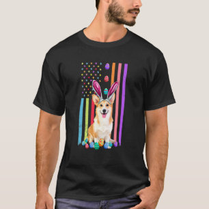Camiseta Dia de Páscoa Ovos Bandeira Americana Corgi Cachor