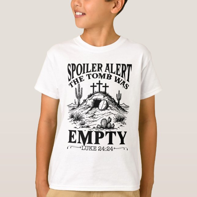 Camiseta Dia de Páscoa Religioso Cristão Alerta de Spoiler  (Frente)