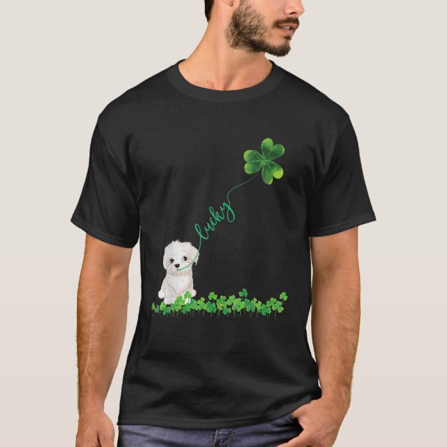 Camiseta Dia de Patrick, Rua de Shamrock para cães malteses (Frente)