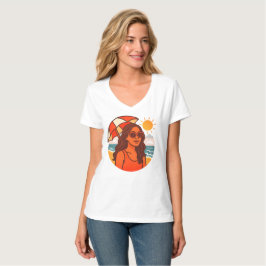 Camiseta Dia de Praia Ensolarado | Garota de Guarda-Chuva V