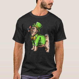 Camiseta Dia De São Padrinho Pug Com Um Chapéu De Duende & 