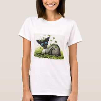 Camiseta Dia de São Patrício afortunado do trevo do gato