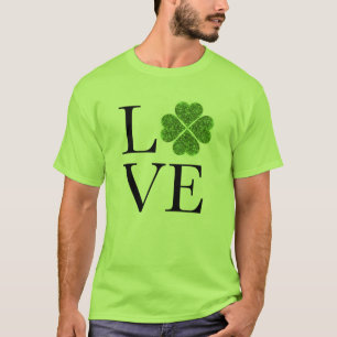 Camiseta dia de São Patrício Amor trevo brilhante verde