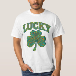Camiseta Dia de São Patrício Arte de Trevo da Sorte Ornam