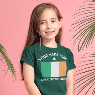 Camiseta Dia de São Patrício Bandeira da Irlanda Nome Perso