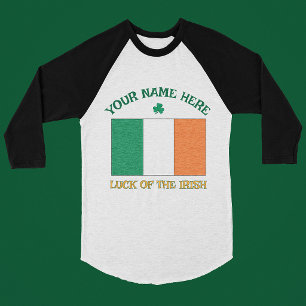Camiseta Dia de São Patrício Bandeira da Irlanda Nome Perso
