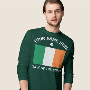 Camiseta Dia de São Patrício Bandeira da Irlanda Nome Perso