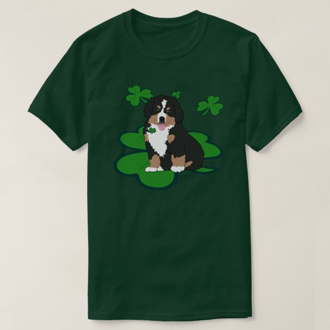 Camiseta Dia de São Patrício Bernese Mountain Dog (Frente do Design)