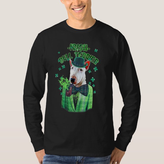 Camiseta Dia de São Patrício Bull Terrier Dog Shamrock C (Frente)