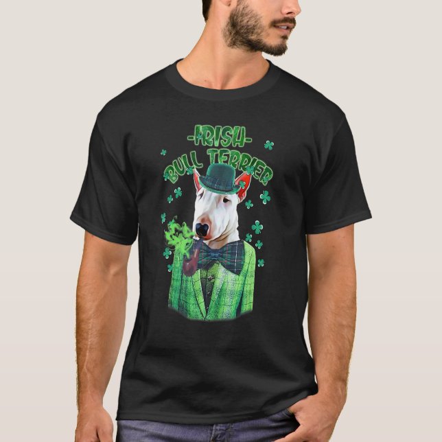 Camiseta Dia de São Patrício Bull Terrier Dog Shamrock C (Frente)