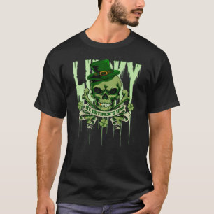 Camiseta Dia de São Patrício Caveira Irlandês Trevo de 4 Fo