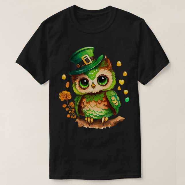 Camiseta Dia de São Patrício - Coruja Engraçada Irlandesa - (Frente do Design)