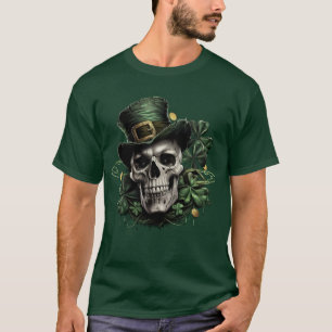 Camiseta Dia de São Patrício Crânio Irlandês Escuro com Cam