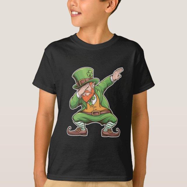Camiseta Dia de São Patrício Dab Dabbing Leprechaun Em Verd (Frente)