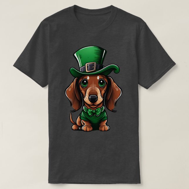 Camiseta Dia de São Patrício Dachshund 17 de março Cachorro (Frente do Design)