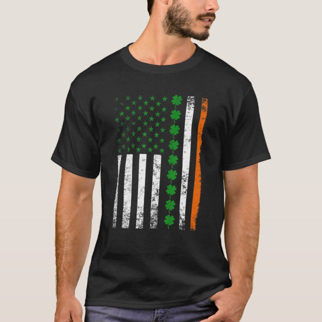 Camiseta Dia de São Patrício de Bandeira Americano do Orgul (Frente)