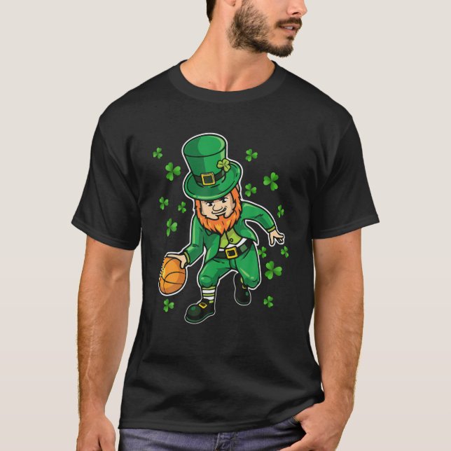 Camiseta Dia de São Patrício de basquete Leprechaun Boys Ki (Frente)