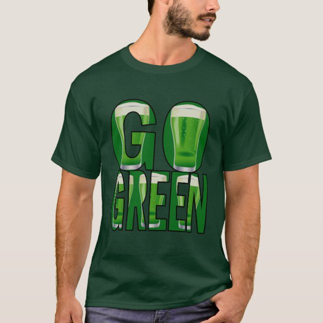 Camiseta Dia de São Patrício De Cerveja Vai Verde Mente Ver (Frente)