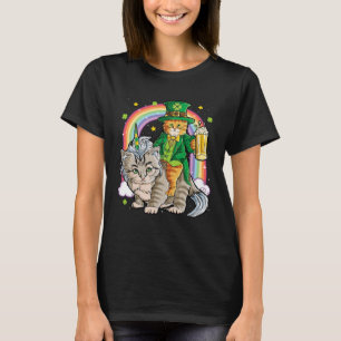 Camiseta Dia de São Patrício De Gato Leprechaun Riding Cati