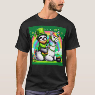 Camiseta Dia de São Patrício de Llama Unicorn do Sloth Ridi