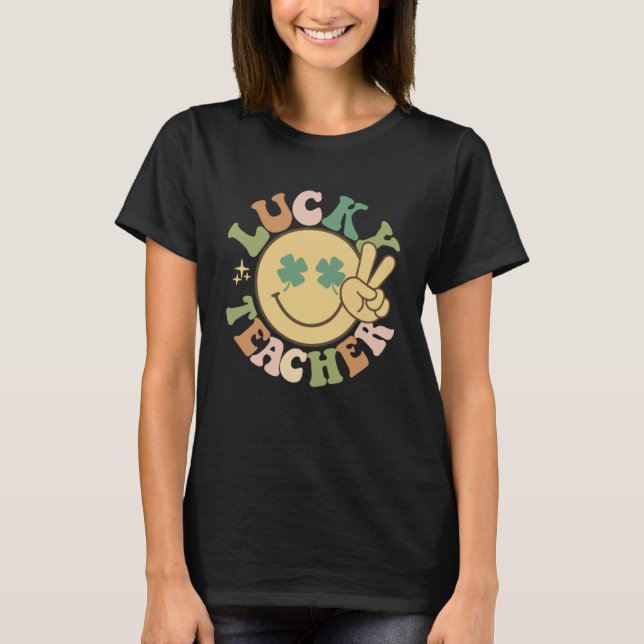 Camiseta Dia de São Patrício De Professores Sortudo Rosto S (Frente)
