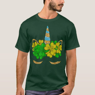 Camiseta Dia de São Patrício de rosto de Unicórnio Cute Sha