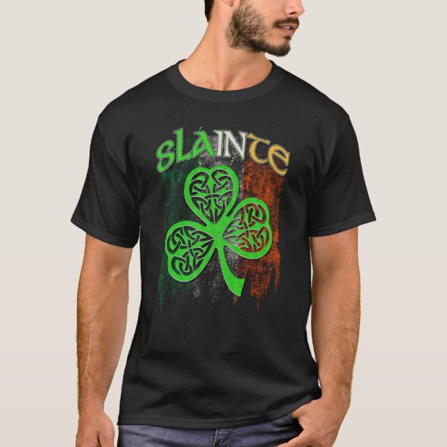 Camiseta Dia de São Patrício de Sinalizador Grunge C do Nó  (Frente)