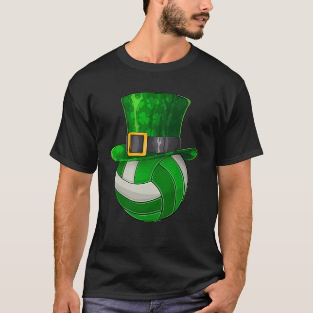 Camiseta Dia de São Patrício de Voleibol Leprechaun Shamroc (Frente)