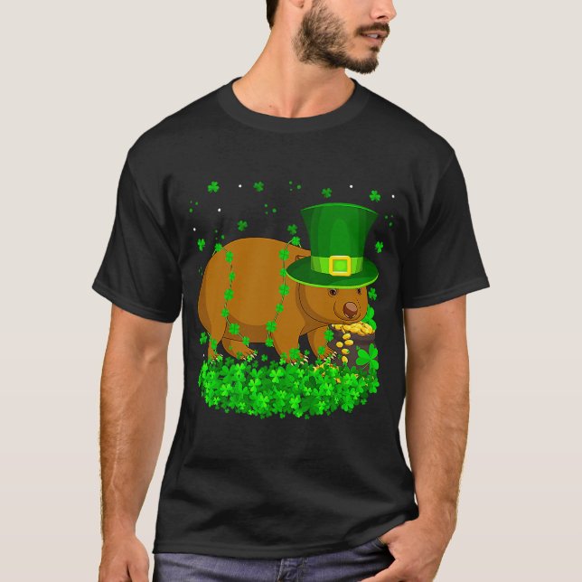 Camiseta Dia de São Patrício de Wombat para o Shamrock Lepr (Frente)