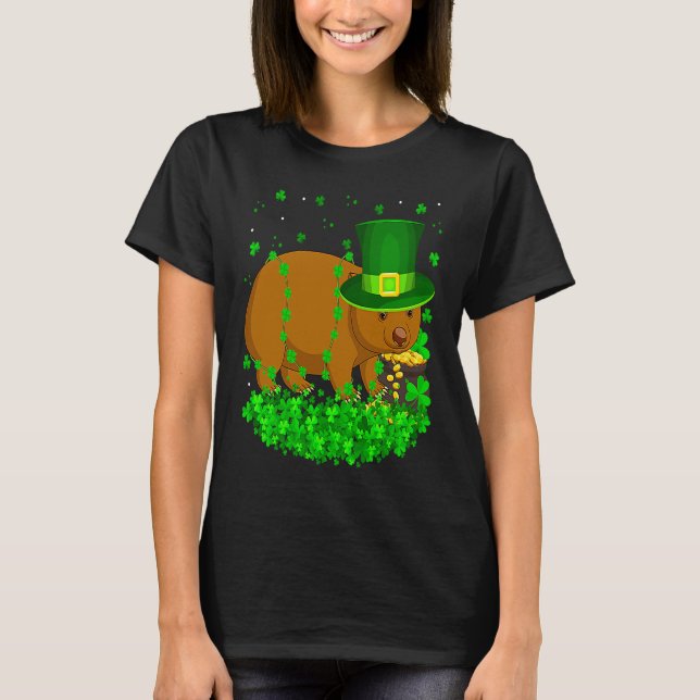 Camiseta Dia de São Patrício de Wombat para o Shamrock Lepr (Frente)