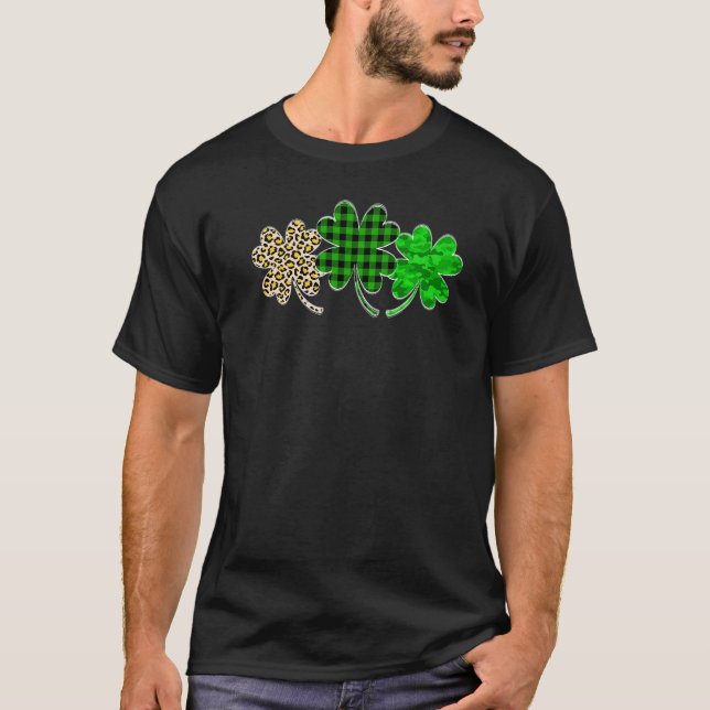 Camiseta Dia de São Patrício de Xadrez da Camouflagem Leopa (Frente)