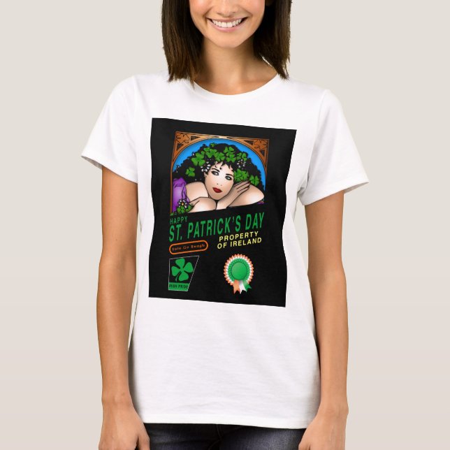 Camiseta Dia de São Patrício Design Retro com Garota Irland (Frente)
