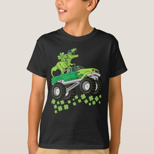 Camiseta Dia de São Patrício Dinossauro T Rex Monster Kids (Frente)