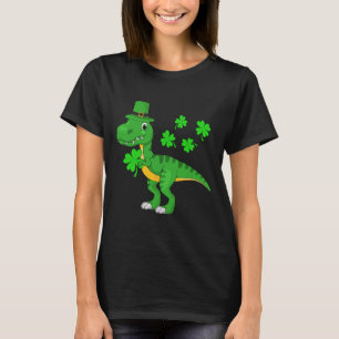 Camiseta Dia de São Patrício Dinossauro Trevo Chapéu Leprec
