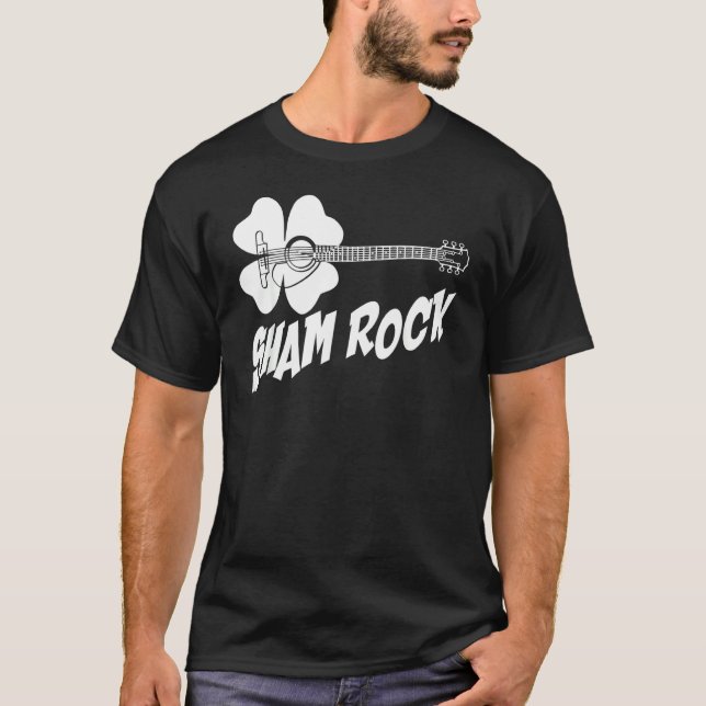 Camiseta Dia de São Patrício Engraçado Shamrock Violão (Frente)