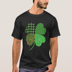 Camiseta Dia de São Patrício Engraçado Xadrez verde-leopard