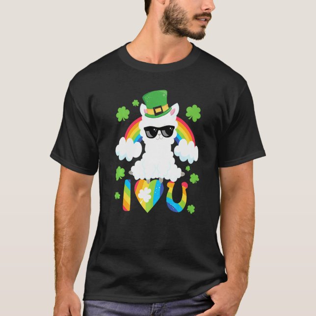 Camiseta Dia de São Patrício Eu Te Amo Llama Rainbow Heart  (Frente)