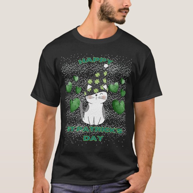 Camiseta Dia de São Patrício feliz corações verdes leves (Frente)