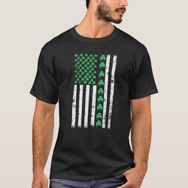 Camiseta Dia de São Patrício Feliz de Bandeira Americana Cu (Frente)
