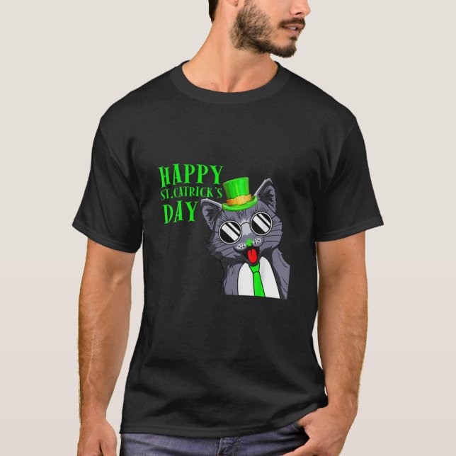 Camiseta Dia de São Patrício Feliz Rua Carrinho-Gatinho-Gat (Frente)