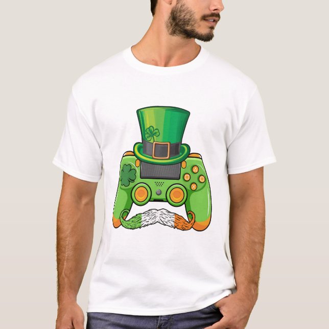 Camiseta Dia de São Patrício Gamer Game Controller Irish Cl (Frente)
