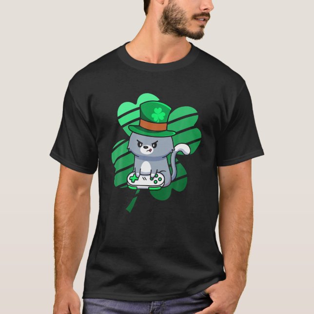 Camiseta Dia de São Patrício Gamer Kids Garotos Jogando Lep (Frente)