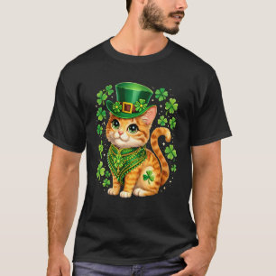 Camiseta Dia de São Patrício Gato Chapéu Leprechaun Trevo S