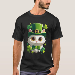 Camiseta Dia de São Patrício Gato Chapéu Leprechaun Trevo S