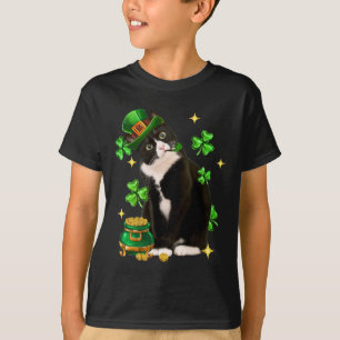 Camiseta Dia de São Patrício Gato Cute Tuxedo Shamrock Gato