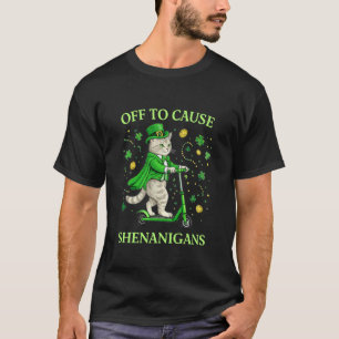 Camiseta Dia de São Patrício Gato Duende Scooter Travessura