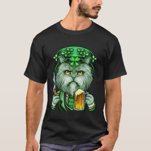 Camiseta Dia de São Patrício Gato Leprechaun Cerveja Charut
