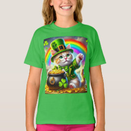 Camiseta Dia de São Patrício Gato Leprechaun Gato Lover T-S